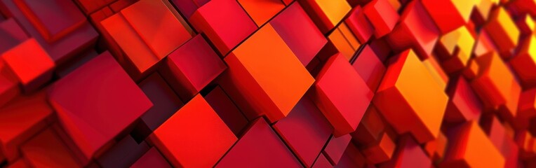 Leinwandbilder - A red and orange background with a lot of red squares. The squares are arranged in a way that creates a sense of depth and texture. Scene is energetic and vibrant, with the bright colors