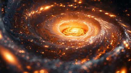 Poster - View from space to a spiral galaxy and stars. Universe filled with stars, nebula and galaxy