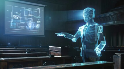 Aufkleber - A man in a suit is standing in front of a projection screen, pointing to a diagram. Concept of technology and innovation, as the man is likely a presenter or expert in the field