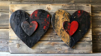 Heart duo displayed on wood for Valentine s and Mother s Days