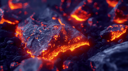 Poster - Close-up view of glowing hot lava rocks emitting heat and light