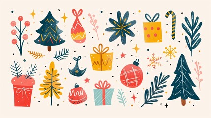 Bright and cute vector graphic with a mix of hand-drawn patterns and festive elements