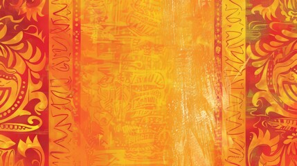 Wall Mural - yellow orange tribal hawaiian cotton print background, 16:9