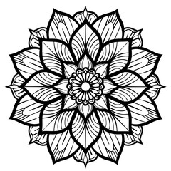 Aufkleber - Simple black mandala with abstract elements, isolated on white background. Oriental ethnic ornament black mandala. Design pattern element. Simple floral pattern element. Abstract design.
