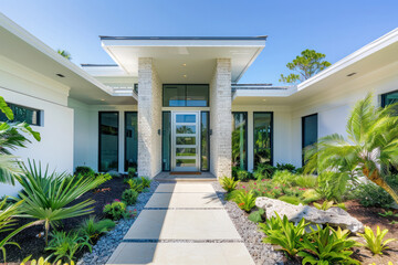 Wall Mural - Modern Front Door With Glass Panels in Florida House