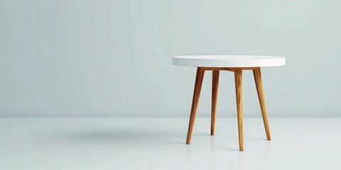 Wall Mural - White Table with Wooden Legs on White Background