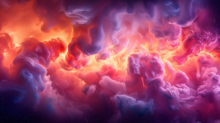 Wall Mural - A vibrant, colorful nebula with swirling clouds of gas and dust in shades of purple, pink, and orange, set against a starry background.