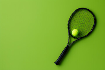 A dynamic image of a tennis racket and ball on a solid lime green background, emphasizing sports and outdoor activities 