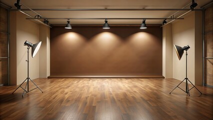 Wall Mural - Brown empty studio space with spotlight, rendering, studio, space, brown, empty, spotlight,rendering, stage, interior