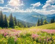 © Daria - Sunny day in the alps  idyllic mountain landscape with blooming meadows in spring