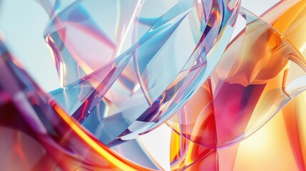 Wall Mural - futuristic curving glass shapes dispersing in 3d space abstract digital art background