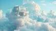 © Bijac - futuristic house shape floating in clouds against blue sky surreal dream home concept digital art