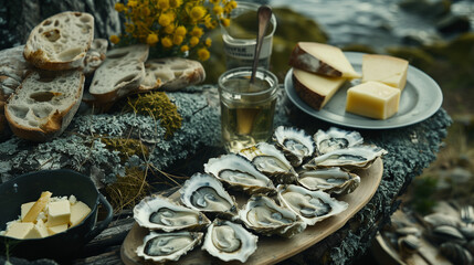 Wall Mural - oysters with lemon and thyme