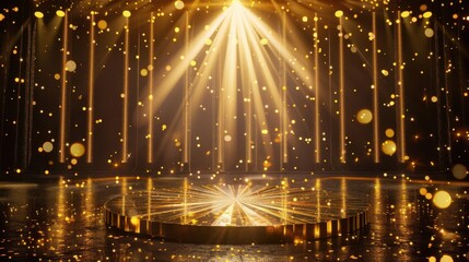 Wall Mural - golden light rays illuminating a stage with sparks luxurious award ceremony background illustration 8