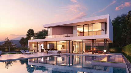 Wall Mural - Modern villa with open plan living with swimming pool