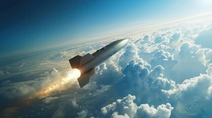 hypersonic missile strike combat rocket soaring above clouds in dramatic aerial assault concept illustration