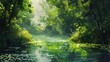 © Bijac - lush green natural scenery with vibrant foliage and sunlit background tranquil landscape digital painting