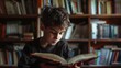 © Jayk - A boy reading book on the background of a bookcase