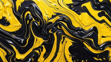 Wall Mural - luxury abstract yellow and black acrylic painted 3d texture on canvas wavy swirls background digital art