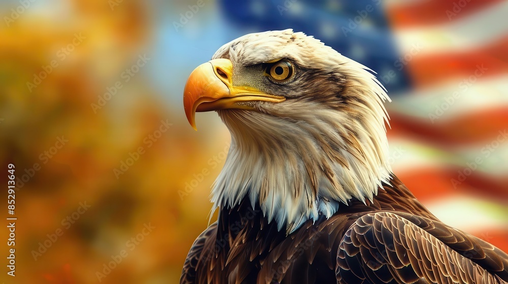 majestic bald eagle with american flag background patriotic digital art ...
