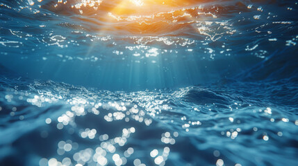 Wall Mural - sunlight shining ,the surface and under the blue ocean, sea wave , with clean waters in summer time