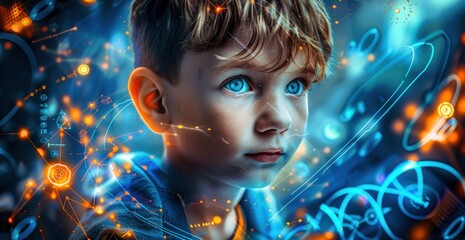 Child with Digital Interface and Blue Eyes. Generative ai