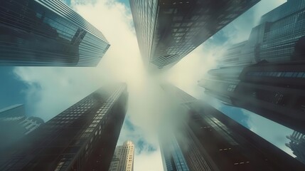 Wall Mural - majestic skyscrapers soaring into sky with drifting clouds urban cityscape