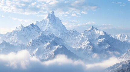 Wall Mural - majestic snowcapped mountain peaks rising above misty valleys aigenerated landscape