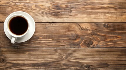 Wall Mural - Text space available with coffee cup on wood table
