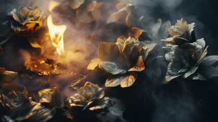 Poster - an image of a burning flower with smoke coming out of it