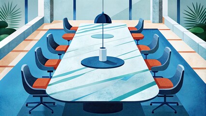 Canvas Print - A spacious, modern conference room with a large table.