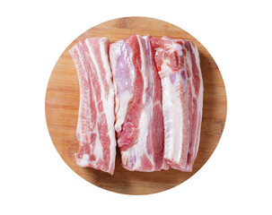 Wall Mural - Fresh pork ribs on wooden board isolated on transparent background, top view