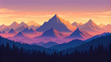 Sticker - Majestic mountain peaks glowing under a vibrant sunset.