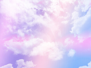 beauty sweet pastel orange and blue colorful with fluffy clouds on sky. multi color rainbow image. a