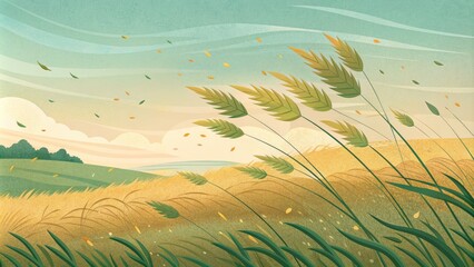 Poster - A breezy field with tall grass swaying in the wind.