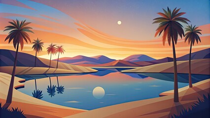 Poster - A serene tropical beach at sunset with palm trees.