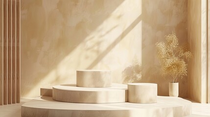 Wall Mural - luxurious caramell and creme product display environment, podium style architectural abstract background, copy and text space, 16:9