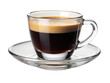 © kanoktuch - Glass espresso cup with saucer, ideal for serving hot espresso or coffee. The clear design and sleek handle add a modern touch to your coffee experience. Isolated on transparent background, png.