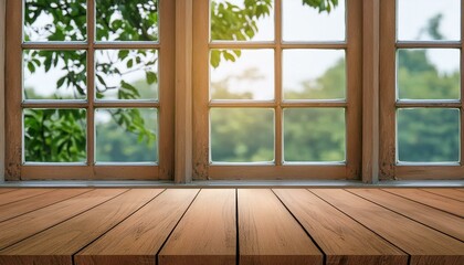 Wall Mural - Sunlit Interior: Wooden Table and Windowed Room Decor