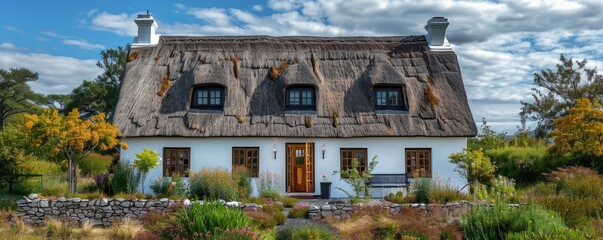 Traditional Cape Dutch house with thatched roof.