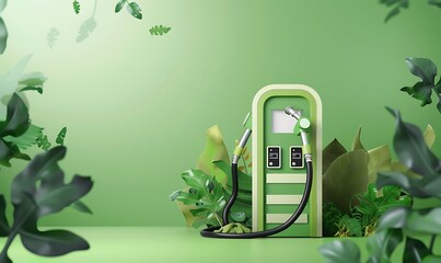 Illustration of Eco-Friendly Green Gas Pump Promoting Clean Energy Solutions