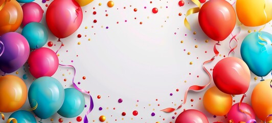 Colorful balloon background with vibrant balloons and confetti