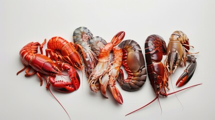 Wall Mural - Assortment of Fresh Seafood on a White Background