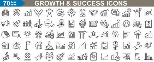 Wall Mural - collection of growth and success icons set vector illustrator. extensive flat design, planning, and 