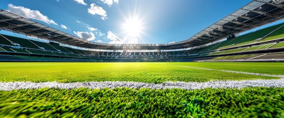 Wall Mural - A Vibrant Football Stadium With Lush Green Grass On A Sunny Day