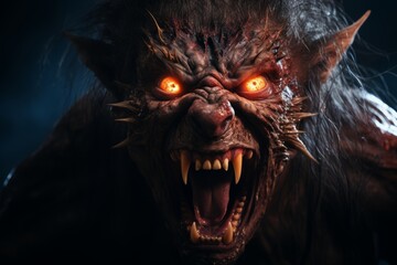 Poster - an image of a werewolf with glowing eyes