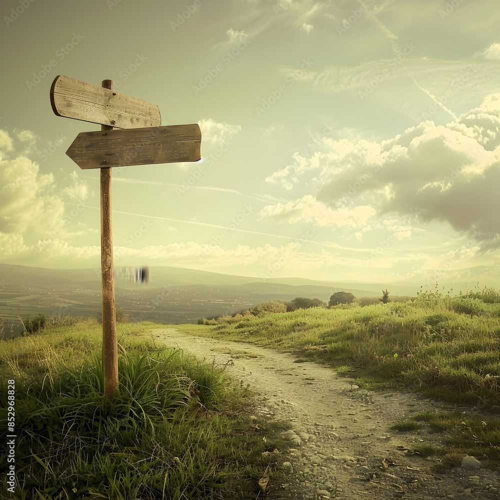 Ilustración de Stock A Rustic Crossroads : A weathered wooden signpost ...