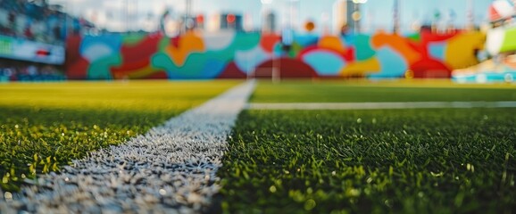 Wall Mural - Colorful Advertisements Line The Perimeter Of A Blurred Football Field, Adding Commercial Appeal To The Venue