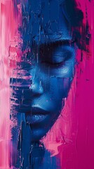 Canvas Print - A woman's face is painted blue and pink