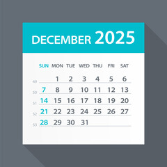 Wall Mural - December 2025 Calendar Green Leaf - Vector Illustration